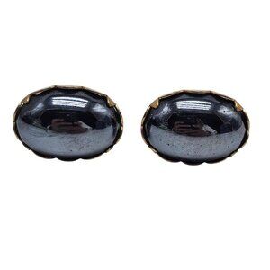 Vintage Mid Century Patent Pending Hematite Gold Tone Cufflinks